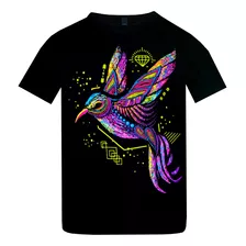 Playera Colibrí Diamante Efecto Fluorescente Neón Luz Negra