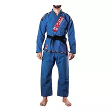 Kimono Jiu Jitsu Negro Azul Blanco Shiai Tramado Mediano Bjj