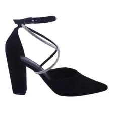 Sandália Feminina Scarpin Boneca Strass Salto Alto Grosso