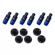 Kit Conector Plug Speakon 6 Macho E 6 Fêmea Painel 4 Polos