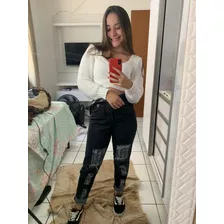 Calça Jeans Mom Preta Acinzentada