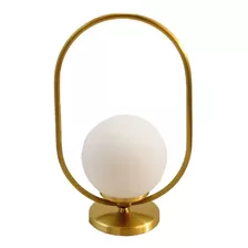 Lampara De Mesa O Velador Bronce Globo Vidrio Opal Apto Led