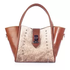 Bolsa Tote De Piel Vacuna Y Pelo Natural Bolsa De Dama Moda Color Café Diseño De La Tela Alexa Pelo