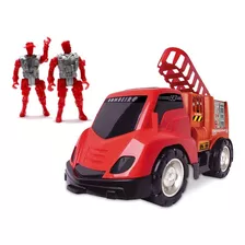 Caminhão Bombeiro Base Móvel Com 4 Bonecos - Samba Toys Cor Vermelho