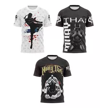 Kit 3 Camisetas Muay Thai Competidor Caveira Camisa Lutador