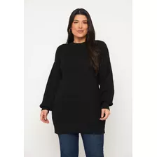 Blusa De Trico Feminina Alongada Moda Frio Novidade - Preto