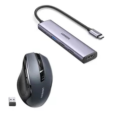 Combo Adaptador Usb-c Hub 5 En 1 + Mouse Inalámbrico Ugreen Color Gris Oscuro