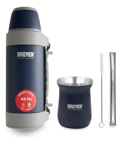 Set Matero Bremen Termo 1.2 Lts + Mate Y Bombilla Dgm Azul