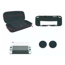 Kit Proteção Nintendo Switch Oled 5 Em 1 Case Película Capa Cor Preto