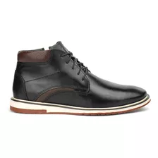 Sapato Couro Masculino Casual Cano Médio Ankle Boot Preto