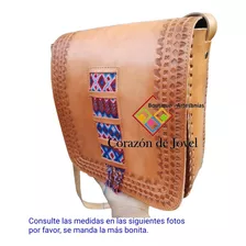 Hermosa Bolsa Piel/cuero/tejida Artesanal Típica De Chiapas