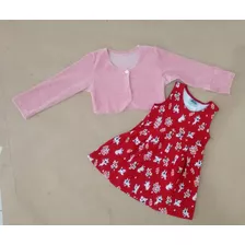 Vestido Para Bebê Com Casaco Bolero Em Plush Peluciado