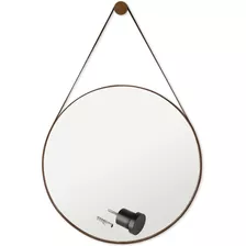 Espelho Redondo De Parede Rei Dos Vidros Escandinavo 60 Cm Do 60cm X 60cm Com 60cm De Diâmetro Quadro Couro Café