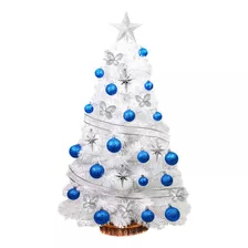 Arbolito Navidad Xl Blanco 1mt C/ Kit 30 Pzas Azul - Sheshu Color Blanco + Kit Azul
