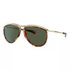 Óculos De Sol Ray-ban Aviator Olympian Standard Armação De Metal Cor Polished Havana/gold, Lente Green De Cristal Clássica, Haste Gold De Metal - Rb2219