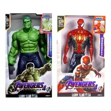 Kit Boneco Hulk E Homem Aranha Articulado Musical Luz 30cm 