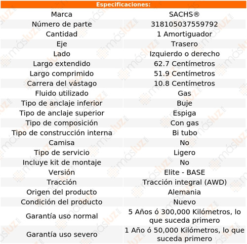 1) Amortiguador Tras Izq/der A6 Quattro V8 4.2l 05 Sachs Foto 2