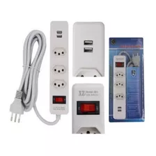 Régua Extensão Filtro Linha 3 Tomadas 2 Usb Botão 3m Cor Branco 127v/220v