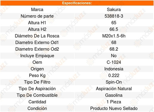 Filtro Aceite Nissan Quest V6 3.5l 04_09 Sakura 8639363 Foto 3