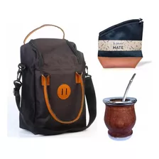 Equipo De Mate Bombilla Yerbera Mochila Set Bolso Kit Matero