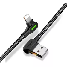 Cabo Carregador Usb Led Para iPhone Lightning 90° 2.4a 1,8m