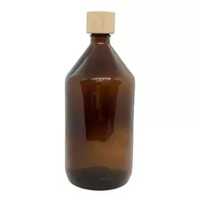 Botella Vidrio 1 Lt Ambar C Tapa Plastica Funda Madera X12