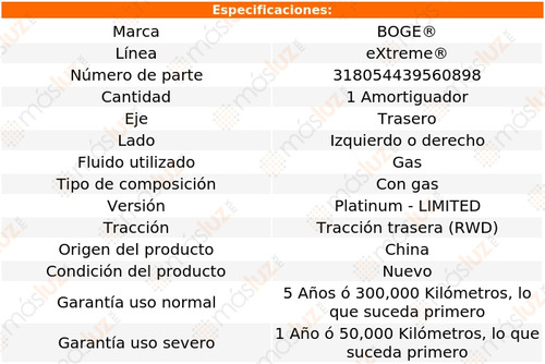 (1) Amortiguador Gas Izq/der Tras Sequoia V8 5.7l 19/21 Boge Foto 2