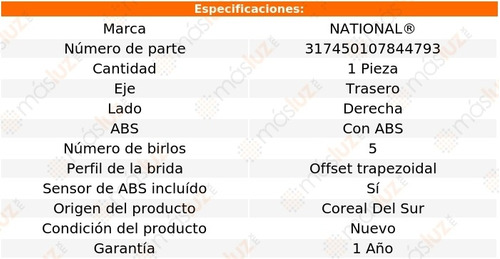 1- Maza Trasera Derecha Con Abs Avalon 2005/2012 National Foto 3