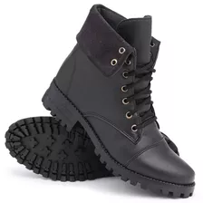 Bota Coturno Feminino Estiloso Casual Vira De Amarrar Black