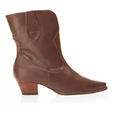 Bota Western Salto Bloco Feminino Usaflex Cor Chocolate Desenho Do Tecido Liso Tamanho 38