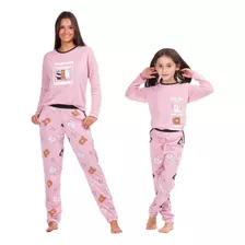 Pijama De Inverno Mãe E Filha Blusa Manga Comprida E Calça