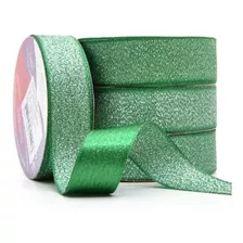 Rolo Fita De Cetim Lurex Brilho 22mm 10 Metros P/ Laços Arte Cor Verde Bandeira