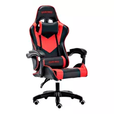 Silla De Escritorio Ideon Extreme Hunter Pro Gamer Ergonómica Negra Y Roja Con Tapizado De Cuero Sintético