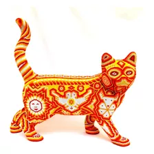 Arte Huichol Gato Solar Chaquira Tatewari Decoración 