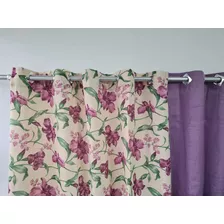 Cortina Estampada Para Sala/ Quarto Diana 450x270 Cor Lilás 110