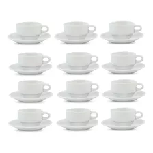 12 Tazas Blancas De Café Con Plato Apilable 100ml Porcelana 