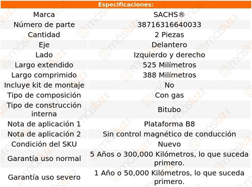 Set 2 Amortiguadores Del Sachs Sachs S4 Awd V8 4.2l 09 Foto 2