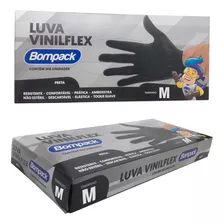 Luva Vinilflex Preta 100un Tamanho M Biodegradável P Limpeza