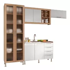 Armario Cozinha Completo Ditália Aspen 4pc S/tampo Cv/br A48 Cor Marrom-claro