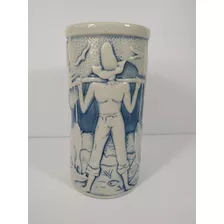 Vaso Decorativo Em Porcelana Branco E Azul Monte Sião 373