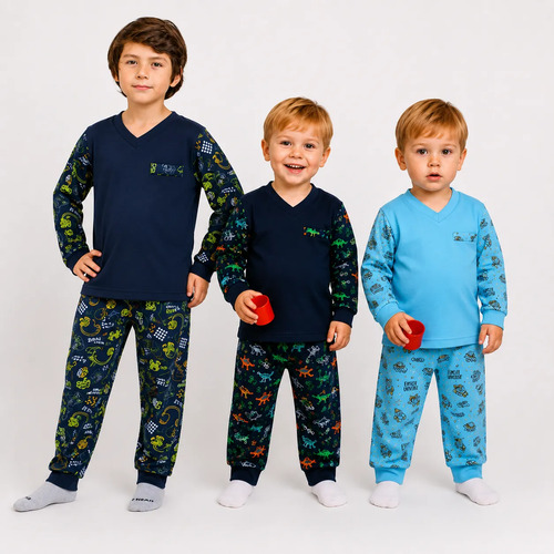 Pijama Infantil Manga Longa Calça Malha Menino Dia Frio 1a 6 Tamanho Diversos 1