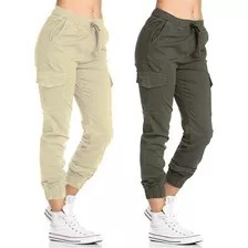 Pack X2 Pantalon Gabardina Cargo Dama Moda Elastizado