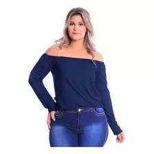 Blusa Ciganinha Plus Size Manga Longa Ombro-ombro Malha 