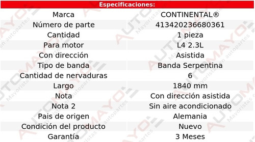 Banda Acc 1840 Mm Continental B2300 L4 2.3l Mazda 94 Foto 5