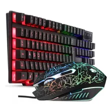 Teclado E Mouse Gamer Semi-mecanico Led Portugues Rainbow 