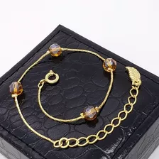 Pulseira De Cristais Cor Âmbar Com Banho De Ouro 18k 2514