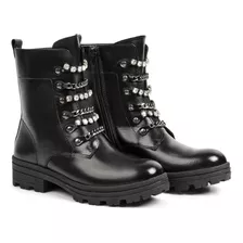 Bota Coturno Feminina Couro Cano Médio Corrente Moda Casual