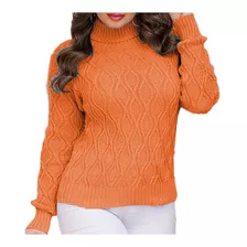 Blusa Cacharrel Feminina Lã Grossa Tricot Gola Alta Casaco