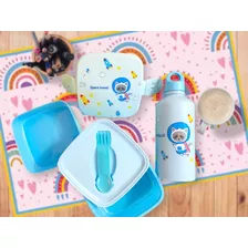 Set Cuadrada Lunchera Cubiertos Botella C/estuche Pvc 6152