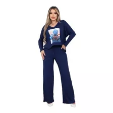 Conjunto Blusa Morcego Manga Longa, Calça Pantalona Outono